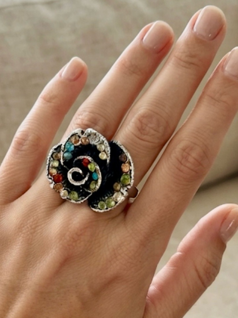 Multicolor Crystal Floral Statement Ring - Women Jewelry